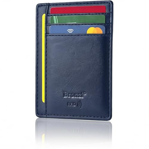 Bronzi Portafoglio Portafoglio Uomo Donna Piccolo Sottile Slim Elegante - Blocco RFID - Nero Pelle Alta Qualità - Mini Porta Tessere Porta Documenti Porta Carte Di Credito - (Pelle Blu)