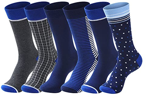 GLENMEARL Mens Dress Socks, 6 Pack Patterned Dress Socks for Men, Classic Cotton Mens Crew Socks With Gift Box, Casual Business Men Socks 10-13