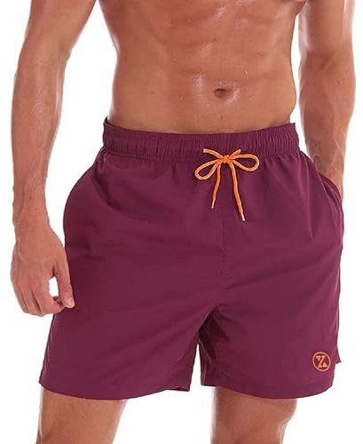 ZOXOZ Herr Badshorts Klassiska Surfbyxor, Bekväma Badbyxor med Ventilerande Nätfoder och Elastisk Midja för Strand, Pool och Vattenaktiviteter Vinröd L