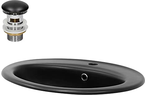 ML-Design Lavabo da Incasso in Ceramica Nero Opaco Ovale 570 x 485 x 195 mm Lavandino Moderno Lavamani con Foro di Scarico Troppopieno Piletta Sanitari Lavello Elegante per Bagno WC Ospiti Toilette