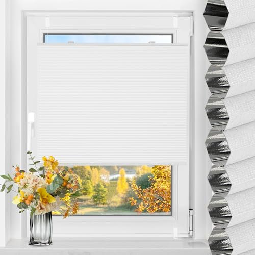 TFSKY Wabenplissee Plissee ohne Bohren Verdunkelung Klemmfix Zweifarbigz Weiß-Weiß B55 x H100 cm Plissees Thermo Doppelplissee Verdunkelnd Verdunklungsplissee Sonnen- & Schallschutz für Fenster