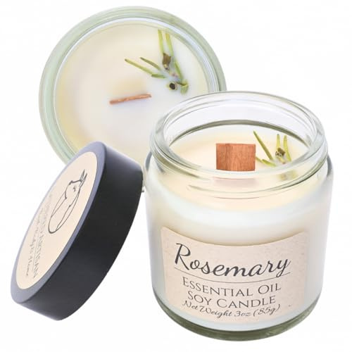 Bright Crisp Herbal | Rosemary | Hand Crafted Plant Derived Candles | 23 Hour Burn | Pure Soy Candle with Wooden Wick | Natural Essential Oil Scented Aromatherapy | Aroma for Home & Office | 3 oz