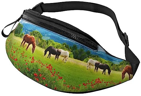 Gürteltasche für Pferde, verschiedene Arten von Pferden, für Laufen, Wandern, Reisen, Workout, Hundespaziergänge, Sport, Angeln, Hüfttasche, Schwarz , Einheitsgröße