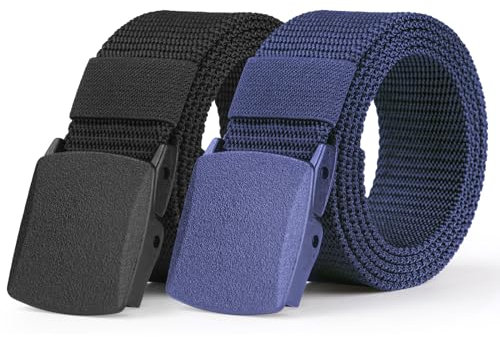 Aomig Arbeitsgürtel Herren, Verstellbarer Nylon Stoffgürtel Koppelgürtel für Männer und Frauen, Outdoor Stoff Tactical Belt, Schnellverschluss-Taktikgürtel, Gürtel Ohne Löcher (Blau+Schwarz)