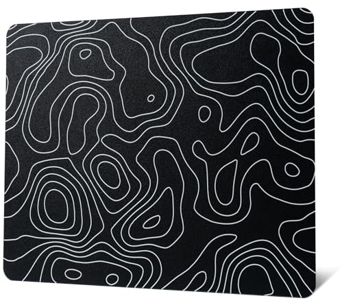 Glas-Mauspad für Gaming, schwarzes topografisches hartes Gaming-Mauspad, professionelles großes Mauspad, 410 mm x 310 mm, spezielle Glasoberfläche mit verbesserter Präzision und Geschwindigkeit