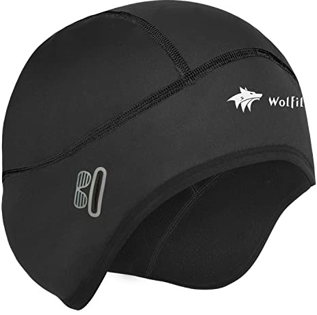 WOLFILIST Skull Cap Helmet Liner for Men Women Hard Hat Liner Winter Cycling Cap Under Helmet Thermal Fleece Beanie (US, Alpha, One Size, Standard, Black-1PC)