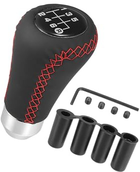 INFINAUTO Black Universal 6 Speed Car Gear Shift Knob PU Leather Red Stitches Durable Material Stylish Design