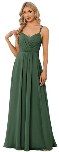 Ever-Pretty Vestito da Damigella Scollo a V Senza Maniche Lungo Elegante Abito da Damigella Verde eucalipto 42