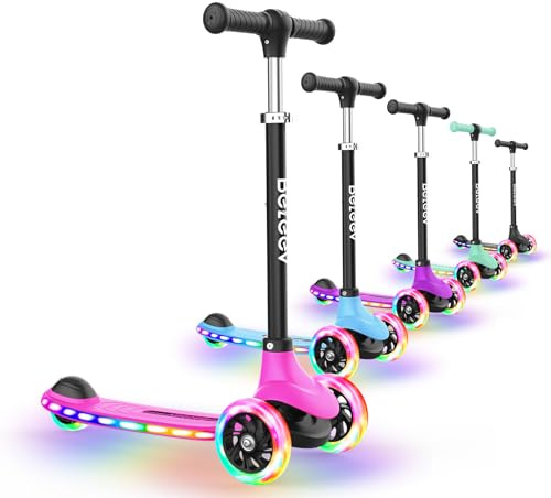 BELEEV A6 Roller Kinder 3 Jahre mit LED Leuchtenden Räder und Deck, 3 Räder Kinderroller mit 4 Höhenverstellbarer, Rutschfestes Deck, Leichter Premium Scooter Kinder für Mädchen Jungen 3-8 Jahre