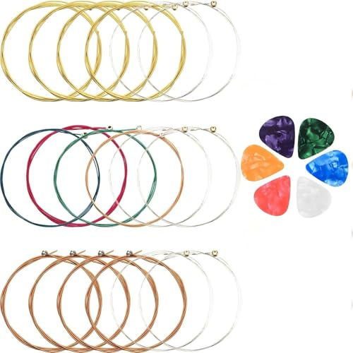 Electric Guitar Strings 6 Pcs Super Slinky Guitar Strings 9-42 Gauge with 6 Guitar Pick Plectrums Design Electric Guitar Strings Suitable Brilliant Sound Strings for A Wide Range of Musical Styles