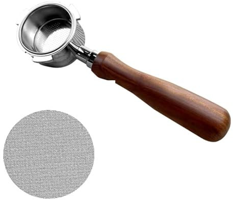 Portafiltro sin suelo, 51 mm, con colador, cesta de filtro, mango de madera maciza, portafiltro sin suelo, compatible con cafetera espresso DeLonghi EC680/EC685