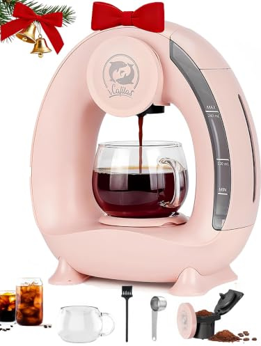 i Cafilas Mini Single Serve Coffee Maker for Grounds & Tea | 1400W for 20s Preheat&90s Brew, 4-8oz Brew Sizes,20g Capacity, BPA-Free,5 Slim Compact for Home, Office, RV&Dorm, Pink