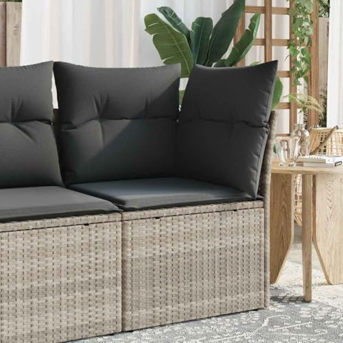 HaoChrymec Canapé d'angle Jardin, Rotin Synthétique avec Coussin, Design Modulaire, Structure Acier Résistante, Canapé Exterieur Terrasse, Banquette Exterieur,Gris Clair, 62 x 62 x 69 cm