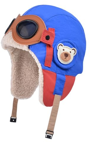 Kids Winter Warm Aviator Pilot Hats with Detachable Goggles Adjustable Thick Fleece Lining Caps with Warmer Earflap Windproof kid Thermal Bomber Hat Ski Hiking Cycling Beanie Hat for 4-12Y Boys Girls