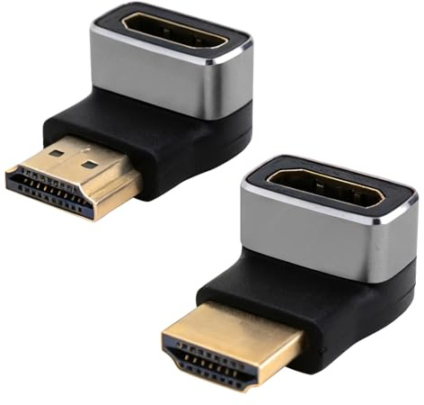 Lot de 2 adaptateurs HDMI 8K Ultra HD bidirectionnel 90° et 270° coudé HDMI mâle vers femelle 8K @ 60Hz 4K @ 120Hz 2.1 Adaptateur HDR VRR Dolby eARC 3D 48 Gbps pour PS5, Xbox, TV, PC, projecteur