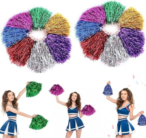 Lot de 14 Pompons de Pom-Pom Girl Pompon de Pom-Pom Girl avec Poignées Les événements Sportifs, la Danse, la Nuit, Les Jeux de Balle, Les fêtes de Carnaval, Les fêtes