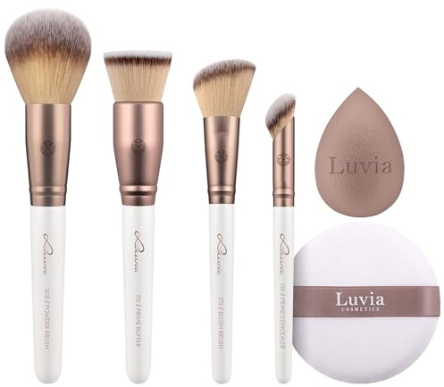 Luvia Ensemble complet de pinceaux de maquillage végétalien avec poudre, tampon, blush et correcteur, éponge et tampon pour fond de teint et poudre