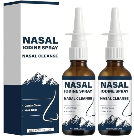 2PCS Iodine Nasal Spray, Daily Nasal Cleanse & Care Mist, Fine Mist Non-Medicated Nasal Spray for Dry Air, Travel & Daily Use, 120ml