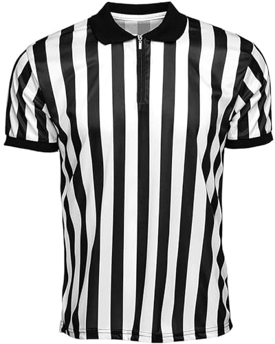 Professional Referee Uniform Set with Striped Shirt and Black Pants for Soccer, Basketball, and Volleyball Games, Moisture-Wicking Fabric, Wrinkle-Resistant, Adjustable Fit (White, S)