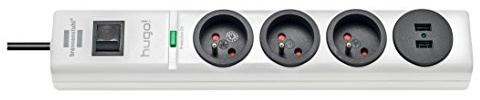 Brennenstuhl HUGO! Steckdosenleiste weiß 3-fach + 2x USB mit Überspannungsschutz und 2m Kabel (19.500A)