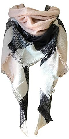 Wander Agio Womens Warm Scarf Triangle Winter Shawls Large Scarves Stripe Plaid Fichu Big Plaid Grey Pink 11