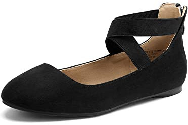 DREAM PAIRS Women's Sole_Stretchy Black Elastic Ankle Straps Ballet Flats Shoes Size 11 US/ 9 UK
