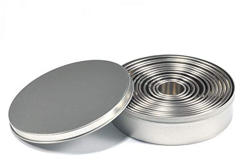 Fdit 12Pcs/Set Cookie Cutters, Stainless Steel Biscuit Fondant Set Round Cookie Cutter Baking Metal Mold Pastry Donut Muffins Cookies Cutters with Storage Box