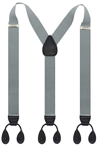 Suspender Elastic Y Back Button End Classic Leather Braces Tuxedo ForMen(Light Grey)