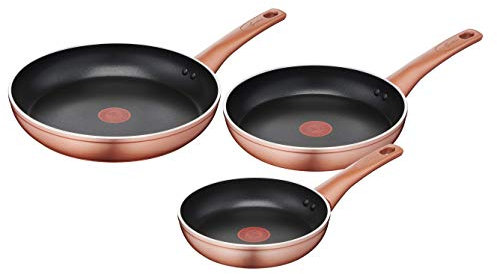 Lagostina Ramata Set Padelle Antiaderenti in Alluminio Ø 20/24/28 cm, Esterno Effetto Rame, 3 Pezzi, Batteria di Pentole Gas e Forno con Indicatore Cottura e Manici Ergonomici in Bakelite