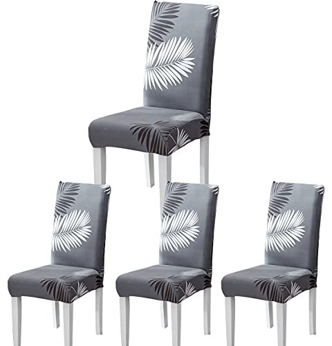 ARNTY Stuhlhussen 4/6er Set, Stuhlbezug Jacquard Esszimmer Stuhlhussen Schwingstühle Universal Hussen für Stühle für Esszimmer, Hotel, Küche, Zeremonie (Grau-Blatt, 4 Stück)