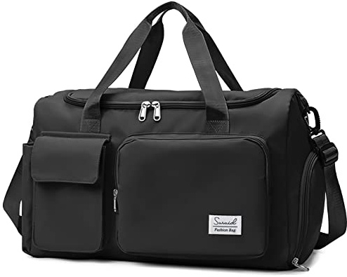 Suruid Sports Gym Duffel Bag with Shoes Compartment and Dry Wet Separated Pocket for Men and Women - Overnight Weekender Training Handbag Yoga Bag - Black