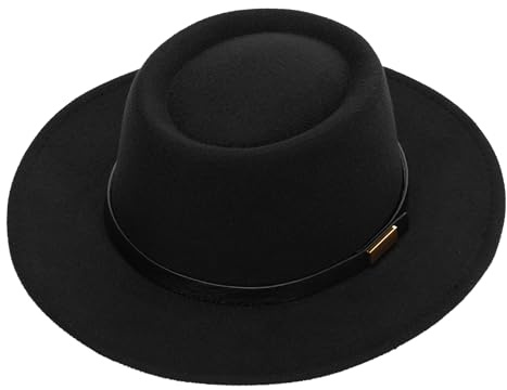 Sombrero Fedora clásico de Fieltro para Mujer de ala Ancha con Parte Superior Plana (Talla: M), 56/58 cm