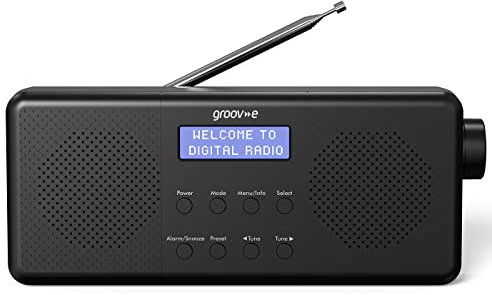 Groov-e Vienna Rechargeable DAB & FM Digital Radio - Built-In Alarm Clock & Bluetooth Connectivity - LCD Display - Micro USB or Battery Operated - Portable Radio - 40 Preset Stations - Black