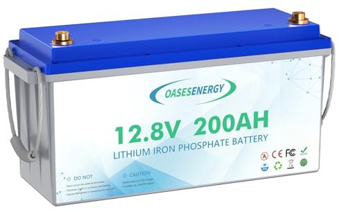 Oasesenergy Batterie Lithium LiFePO4 12V 200Ah, BMS 200A Intégré,Basse température Coupure, 4000+ Cycles pour Caravanes, Camping-Cars, Maison Solaire, Hors-Réseau,Bateaux
