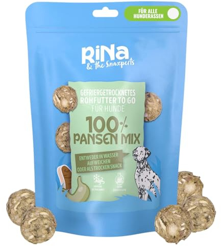 RiNa`s PANSEN-Mix (110g) | Gefriergetrocknete Hundesnacks aus Rindfleisch, Pansen & Knorpel | Lang haltbar | Proteinreich & ohne Zusätze | In Wasser aufweichen oder als Trockenleckerli
