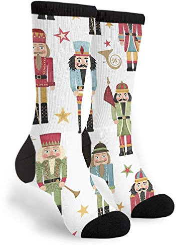 Wpamlrta Herren und Damen, lässig, cool, niedlich, verrückt, lustig, athletisch, Sport, bunt, ausgefallene Grafik, Crew-Socken, Nussknacker Weihnachtsbaum Stern, One size