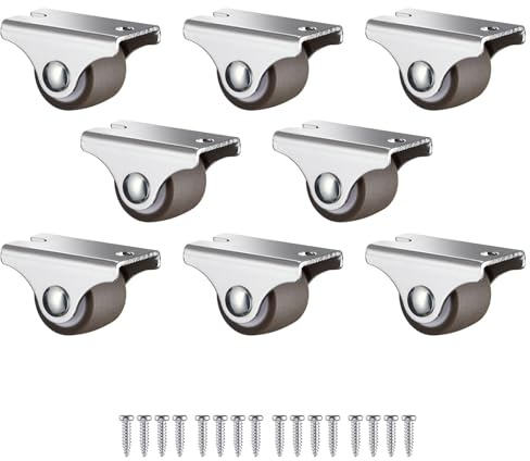 Luxinika Mini Fixed Caster Wheels 1 Inch Low Profile Small Casters Set of 8, Steel Top Plate Silent TPE Rubber Rigid Caster Wheels for Furniture Rolling Cabinet Sliding Door Trundle Bed Drawers