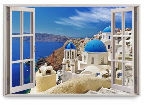 Paul Sinus Wandbild 120x80cm Fensterbild Griechenland Insel Mittelmeer Blau Santorini