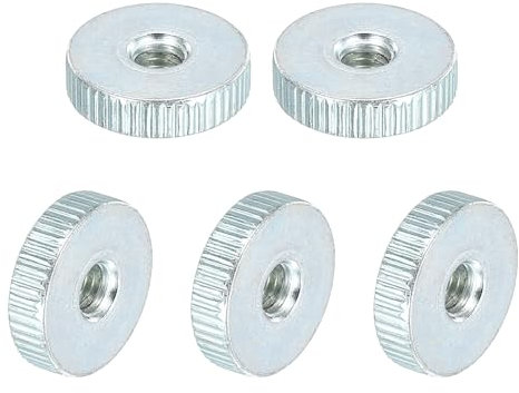 sourcing map Knurled Thumb Nuts, M5 Female Thread Thin Type, Zinc-Plated Carbon Steel Knurled Nut Flat Head Through Hole Lock Adjusting Nuts for 3D Printer, 5Pcs