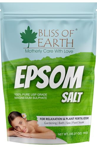 Bliss of Earth Sel d'Epsom pour bain, plantes et pieds, sulfate de magnésium naturel, relaxant pour soulager les muscles, aromathérapie, végétalien, sans cruauté envers les animaux (1 kg)