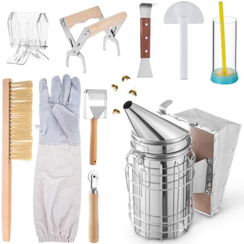 yeeplant Beekeeping Tools Kit, Essential Beekeeper Supplies with Smoker, Hive Tools, Gloves, Brush, and Honeycomb Clip