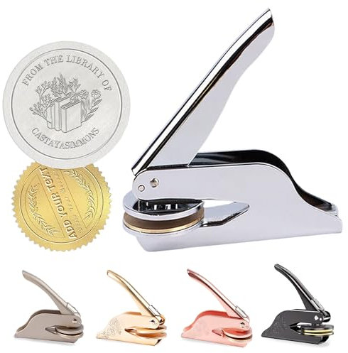 SosnSusn Personalisierter Prägestempel, Stempel Personalisiert, Papierprägestempel mit Robustem Stahlgehäuse, Buch Präger Embosser, für Bücher, Bibliothek, Hochzeit Einladung, Umschläge