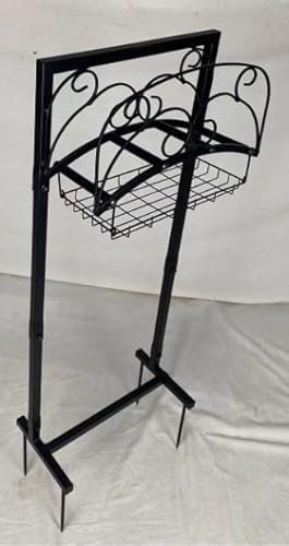 Kingson Support de tuyau d'arrosage portable avec panier de rangement – Support en acier robuste, peut contenir un tuyau de 45 m, finition noire, design amovible