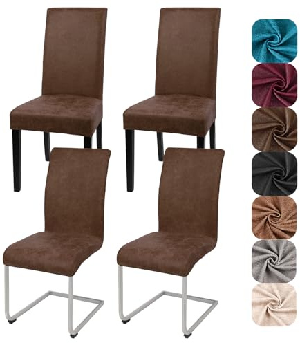 Alishomtll Sämischleder Stuhlhussen 4er Set Vintage PU Stretch Stuhlbezug Elastische Universal Esszimmer Stuhlbezüge Abnehmbar Waschbar Stühle Schutz für Küche Restaurant Hotel (Braun, 4 Stück)