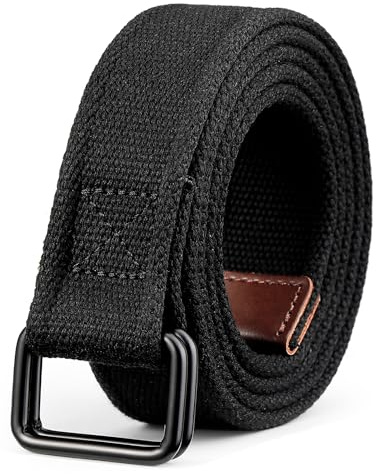 Bon4Extrao Cinturones de Tela para Hombre sin Agujeros, Doble Anillo Cavas Cinturón de Tela para Hombre, Cómodo, 38 mm, para Trabajo, Deporte y Ocio Viajes, Negro