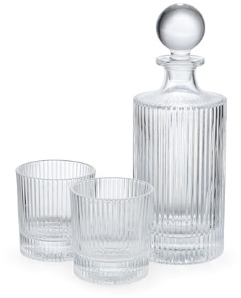 BarCraft Whiskey Decanter Glass Set, Includes 750ml Whisky Decanter & 2 Whisky Glasses, Drinkware for Liquor, Whisky, Vodka or Wine, Drinkware Gift Set