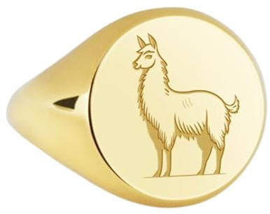 LKBEADS Lama i 925 sterlingsilver | Guldpläterad ring | Sigillring i rund form, 14 x 14 mm | Bandstorlek US 5–12,5 avelaibal | LKDR_0131