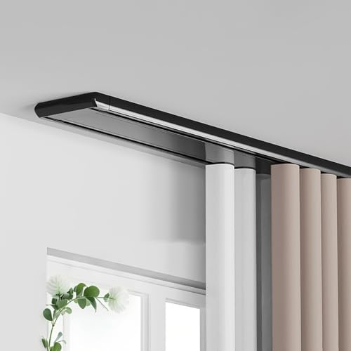 Silenzioso binario per tenda a 2 corsie per montaggio a soffitto Asta in alluminio personalizzabile per tende scorrevoli 60-680 cm (nero 1,4 m) - Ideale per un funzionamento fluido e un arredamento