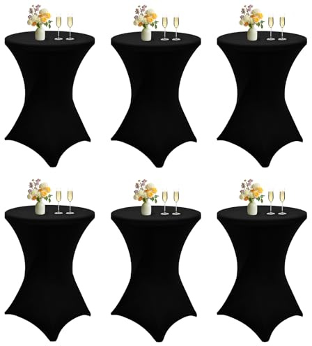 LYAFS 6er-Set Stretch Stehtisch Hussen Ø 80-85 cm Verstärkung im Fußbereich Stehtischhussen für Bistrotisch für Bar Hochzeit Cocktail-Party Bankett Stretch Bistrotische(80×110cm,Schwarz)