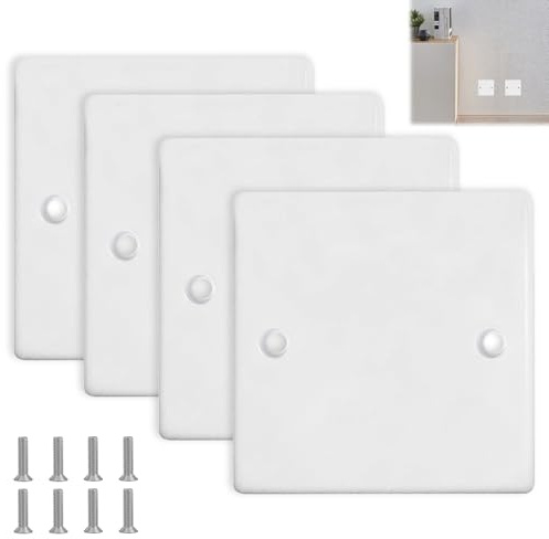 4pcs Light Switch Screw Covers White,Socket Covers with Each One of 2 Screws,86x 86mm,Single Socket Blanking Plate,for DIY Enthusiasts Or Professional Electricians